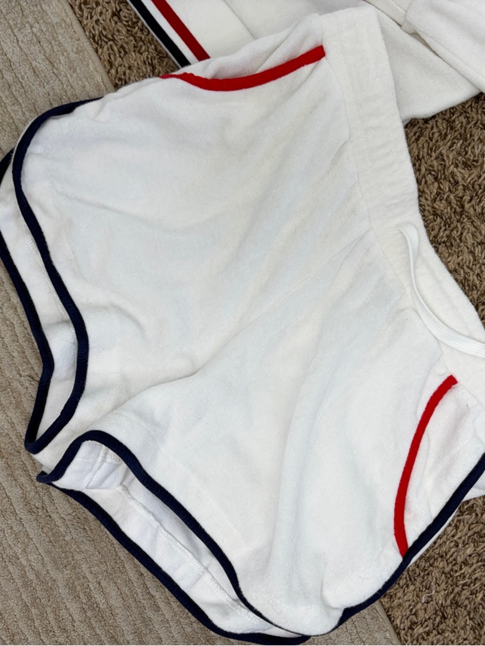 Boston Proper White Two-Piece Terry Polo Top & Short Set with Red and Navy Trim - Picture 4 of 5